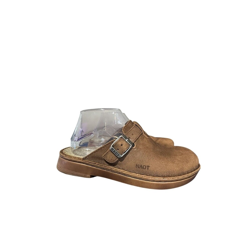 Naot Martos Brown Suede Slip-on Clogs Sz 37 US 6.5 Buckle Boho Sherpa Lining